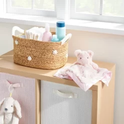 New Release 15 Braided Water Hyacinth With Tufted Embroidery Diaper Caddy Basket - Cloud Island™