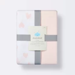 Jersey Fitted Crib Sheet - Pink Hearts And Solid Pink - 2pk - Cloud Island™ -Cloud Island™ GUEST 3fef0b24 f0c2 4955 81a1 6d17aca34553
