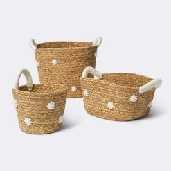 Braided Water Hyacinth With Tufted Embroidery Small Round Storage Basket - Cloud Island™ -Cloud Island™ GUEST 45185a1d d101 428b 9a4a 4dce38f9c3eb