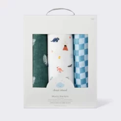Muslin Swaddle Baby Blanket - Dino Check - 3pk - Cloud Island™ -Cloud Island™ GUEST 54169e0c 1d1d 4752 b234 038a54516cf2