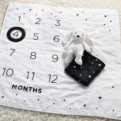 Milestone Swaddle Baby Blanket With Felt Frame - Black And White - Cloud Island™ 3 Milestone Swaddle Baby Blanket With Felt Frame - Black And White - Cloud Island™