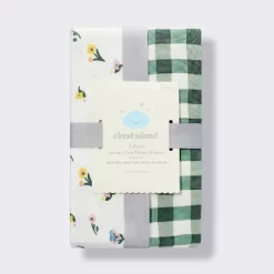 Fitted Jersey Crib Sheet -Floral Gingham Green - 2pk - Cloud Island™ -Cloud Island™ GUEST 59e45b66 4d3c 4acf a0ea 1ebd6b5791ba
