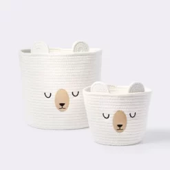 Medium Coiled Rope Round Basket Sleepy Bear - Cream - Cloud Island™ -Cloud Island™ GUEST 703c8dda 6b78 47a5 a7ee 058a610b984a