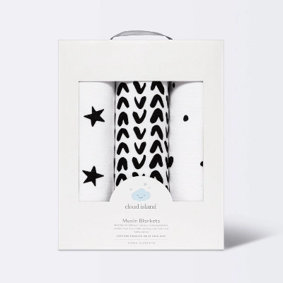 Muslin Swaddle Blanket - Cloud Island™ - Black/White - 3pk 4 Muslin Swaddle Blanket - Cloud Island™ - Black/White - 3pk - Image 2