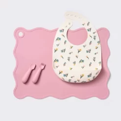 Silicone Bib And Utensil Feeding Set - 4pc - Pink - Cloud Island™ -Cloud Island™ GUEST aa9008ac c4e4 498c a219 827464e02c75