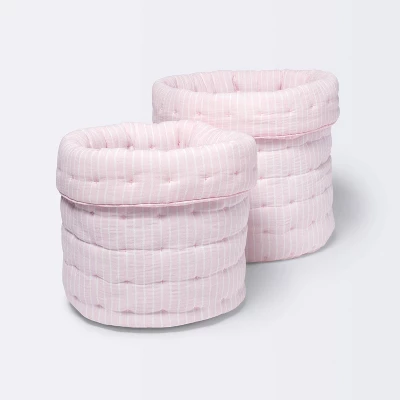 Quilted Gauze Medium Round Storage Bin - Cloud Island™ Pink Stripe 5 Quilted Gauze Medium Round Storage Bin - Cloud Island™ Pink Stripe - Image 3
