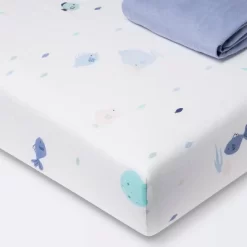 Fitted Jersey Crib Sheet 2pk - Cloud Island™ Fish Friends And Solid Blue -Cloud Island™ GUEST be233b6d 338c 401c 8a8e f940af17a32e