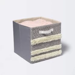 Tufted Canvas 13"x13" Storage Cube - Cloud Island™ Gray/Cream -Cloud Island™ GUEST c1835701 48bb 43fe 8226 dcdbee7fe71a