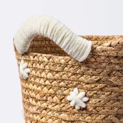 Braided Water Hyacinth With Tufted Embroidery Medium Round Storage Basket - Cloud Island™ -Cloud Island™ GUEST d3aa7745 8266 462c b6af b2695489dd84