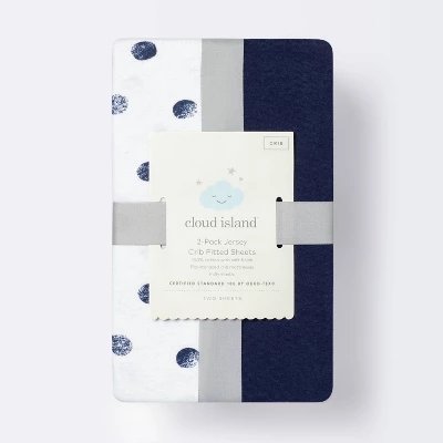 Fitted Jersey Crib Sheet Dots And Solid Navy Blue - Cloud Island™ - Navy - 2pk 4 Fitted Jersey Crib Sheet Dots And Solid Navy Blue - Cloud Island™ - Navy - 2pk - Image 2