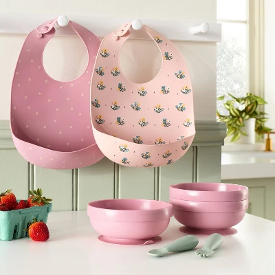 Silicone Bibs - 2pk - Flowers/Dots - Cloud Island™ 2 Silicone Bibs - 2pk - Flowers/Dots - Cloud Island™