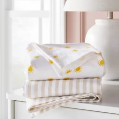New Release 7 Flannel Swaddle Baby Blankets - Yellow Sun And Stripe - 2pk - Cloud Island™